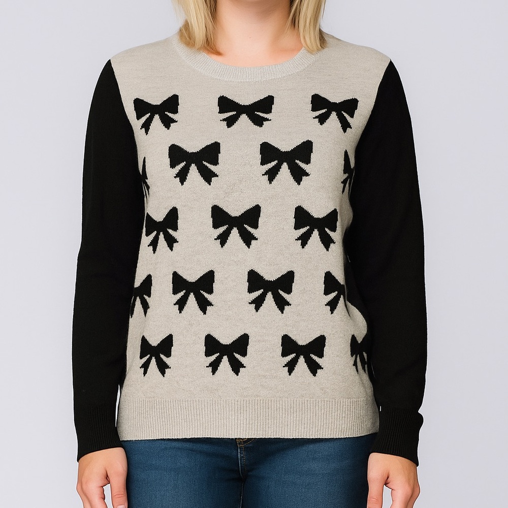 J Crew wool blend black & gray bow tie sweater women’s medium